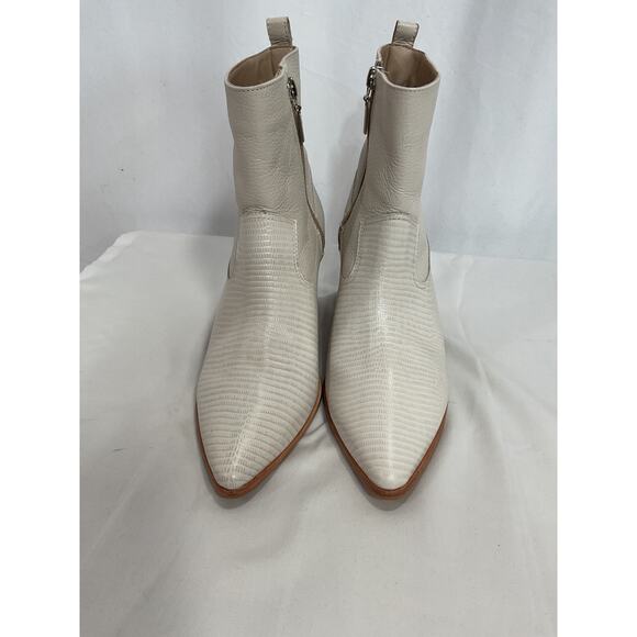 Kaanas 'Hague' White Leather Wooden Block Pointed Toe Heeled Boot Size 8 - Picture 2 of 5